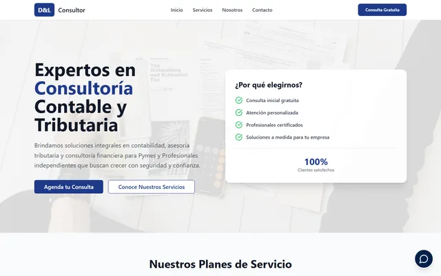 Landing del estudio contable D&L Consultor, desarrollada por Innova IA Studio