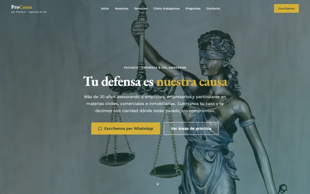 Landing del estudio de abogados ProCausa, desarrollada por Innova IA Studio